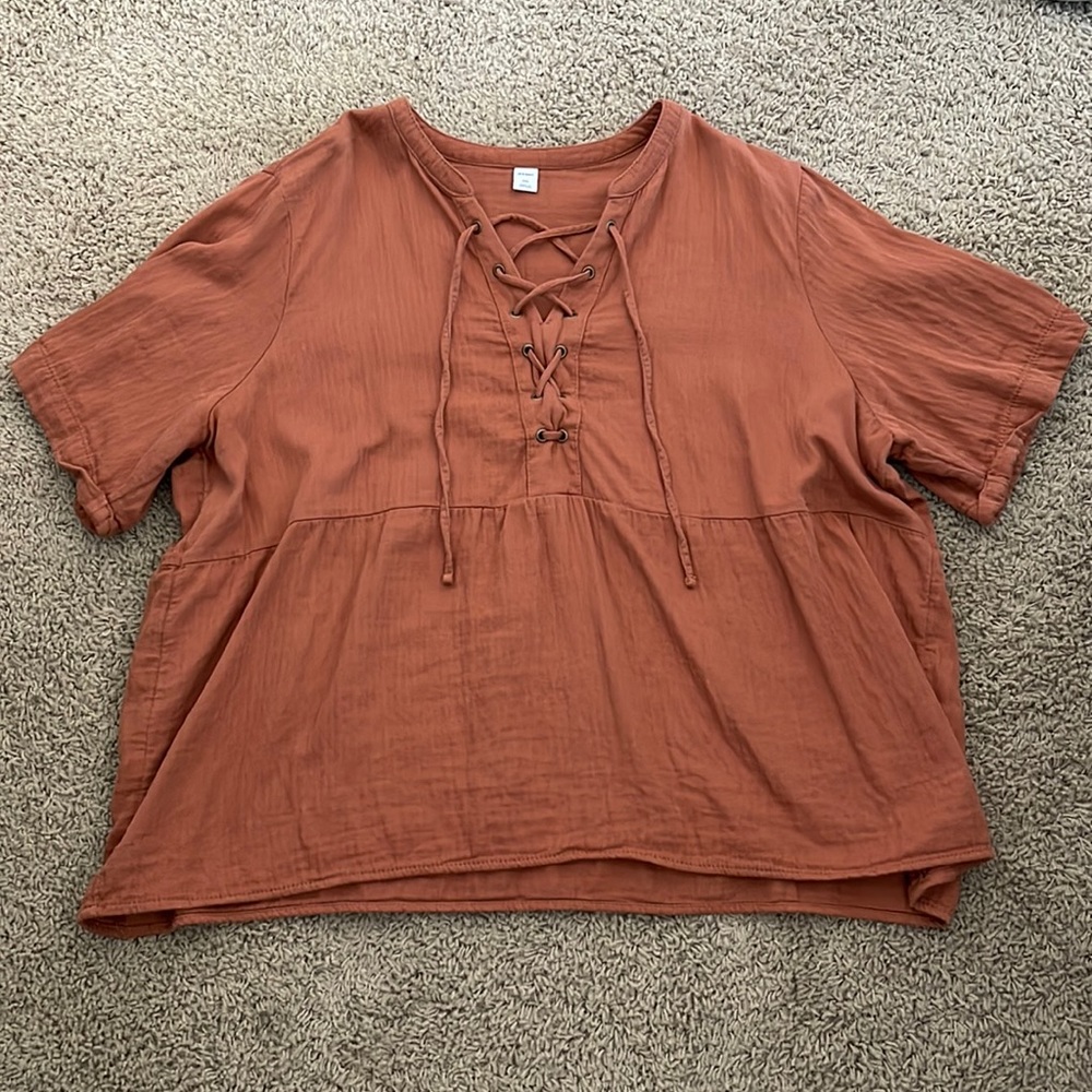 Old Navy Rust Blouse with Lace-Up Front
